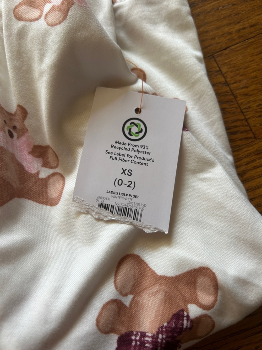 Women’s White Teddy Bear Print Pajama Set - Cozy Sleep Top & Pants - Picture 4 of 4